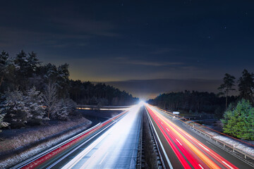 Long Exposure Traffic on a Night Highway with Light Trails
