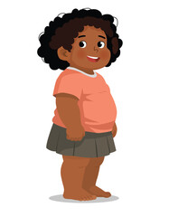 Obese little African girl standing with smiling expression
