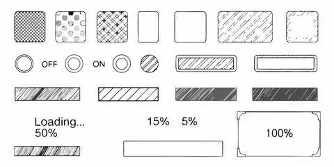 Collection of various black and white patterned squares rectangles and loading indicators