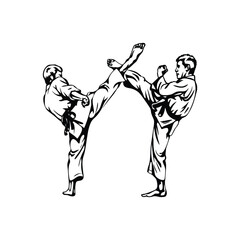 Fototapeta premium Black and white vintage illustration of martial arts fighting retro vintage vector art