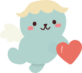 Obraz premium Cute Angel Seal Holding a Red Heart Illustration.