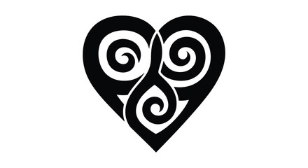 A striking black heart design featuring swirling patterns within its shape a captivating silhouette © MIRAJ02