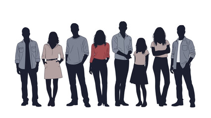 A diverse group of people standing together, showcasing various styles and ages.