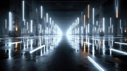 Repetitive light tubes pattern linear glowing structure ideal for digital lighting design futuristic interior visuals and sci-fi architecture backgrounds