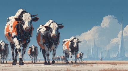 Robots herding livestock on smart farms, automated animal management, AI-driven agricultural robotics, connected farm technology, digital herding devices, smart livestock care solutions