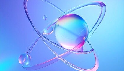 A glowing blue atomic nucleus surrounded by elliptical electron orbits on a futuristic blue gradient background.