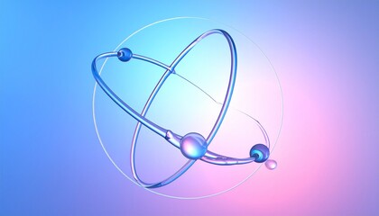 A glowing blue atomic nucleus surrounded by elliptical electron orbits on a futuristic blue gradient background.