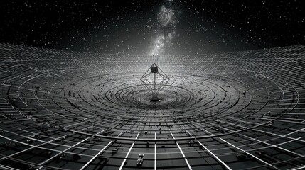 Satellite dish surface texture parabolic structure with grid lines reflective metal surface used in communication tech and outer space visualizations