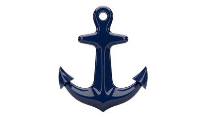 Navy blue anchor isolated on a transparent background shiny metallic