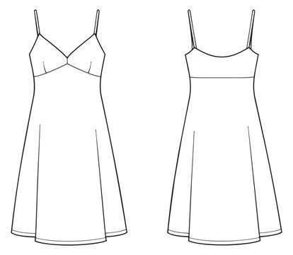 Line art slip dress set featuring front and back views for fashion design