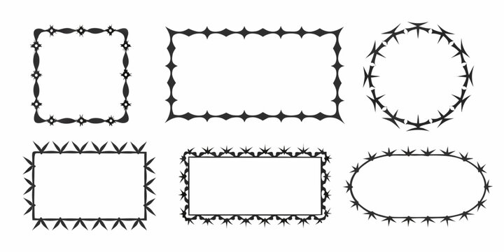 Collection of black and white barbed wire and geometric frame designs