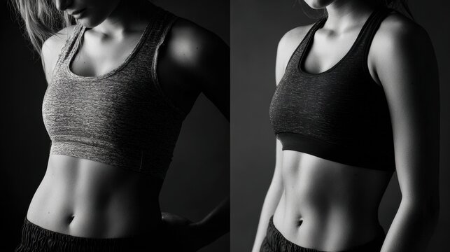 Motivational Postpartum Fitness Recovery Journey Showing Before and After Transformation With Strong Abs and Fading Stretch Marks