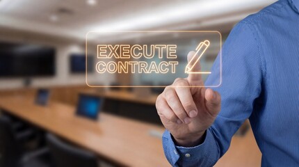 Businessman executing a contract in a modern office setting digitally