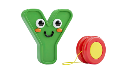 Green Letter Y with Cute Face and Red Yo-Yo