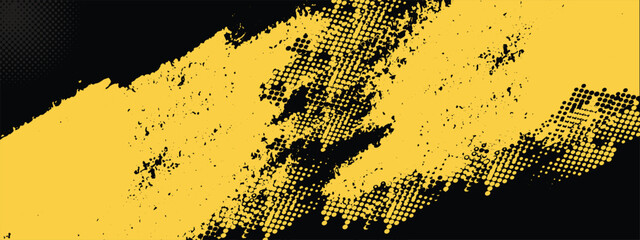 Abstract brush grunge background. Black and yellow grunge abstract background with halftone style. Retro vintage background and grunge frame. Vector illustration