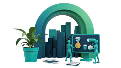 Abstract business success illustration with figures and award