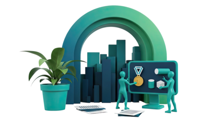 Abstract business success illustration with figures and award