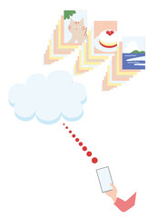 クラウドストレージへの写真保存のベクターイラスト