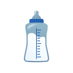 Obraz premium Blue baby feeding bottle with milk and measurement scale vector