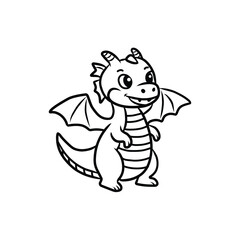 Obraz premium Cute Dragon Cartoon Line Icon with Wings and Horns
