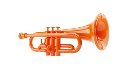 Orange trumpet isolated on a transparent background shiny instrument