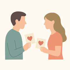 Fototapeta premium Minimal vector of couple exchanging handwritten notes instead of gifts