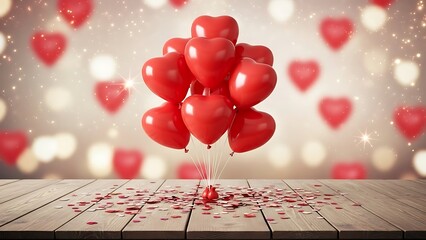 Celebratory heart-shaped balloons floating in a festive atmosphere