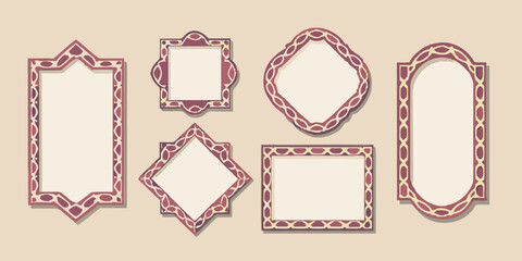 A collection of ornate red patterned frames in various geometric shapes