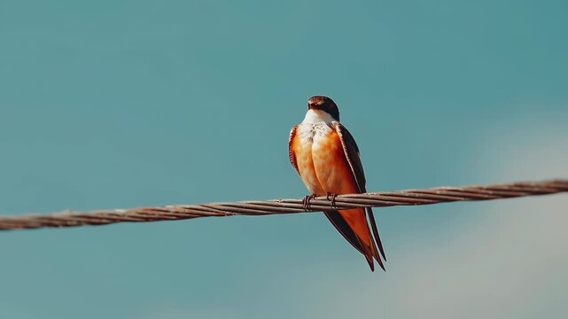 Swallow bird perched wire sky blue nature wildlife electric wire clear blue sky summer day calm minimalist scene colorful feather songbird small