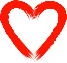 A vibrant hand-painted red heart symbol with brush stroke texture on a clean white background