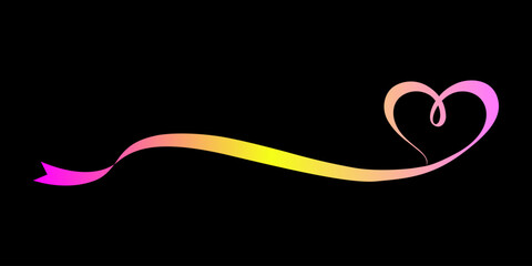 Elegant gradient ribbon in pink and yellow forming a beautiful heart shape on a minimalist black canvas