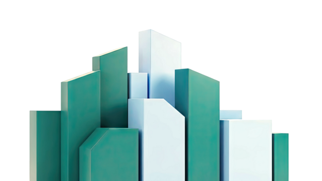 Abstract Geometric Sculpture with Teal and Blue Shapes - Powered by Adobe