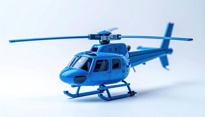 A Detailed Blue Toy Helicopter Model on a White Background.