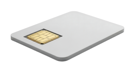 Stack of gray sim cards with gold chip isolated on a transparent background stack of sim cards