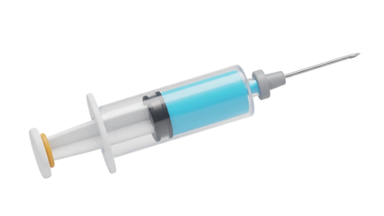 Syringe with blue liquid and needle isolated on a transparent background medical injection