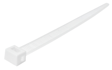 white plastic cable ties isolated on white background