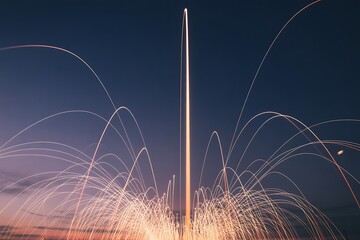 Sparkling fireworks exploding in night sky with vibrant streaks