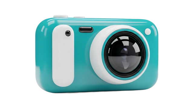 Teal and white instant camera isolated on a transparent background teal camera white accents - Powered by Adobe