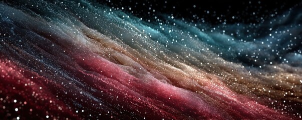 Colorful abstract background with red, white, and blue stars and flowing light trails