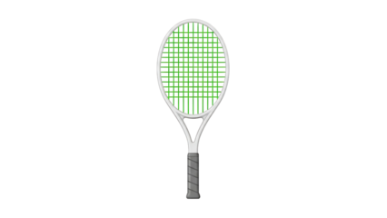 Tennis racket with green strings and gray handle isolated on a transparent background