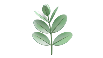3D Rendering of a Green Plant Stem with Leaves