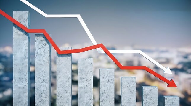Economic downturn illustrated with a bar graph showing a significant downward trend