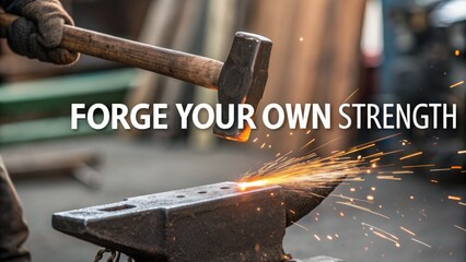 Hammer Strikes Glowing Metal on Anvil in Forge