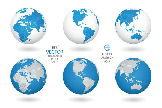 Earth illustration. Each country has its own autonomous border and background color fill, which gives the opportunity to select the desired part from the rest of the content. Objects are isolated.