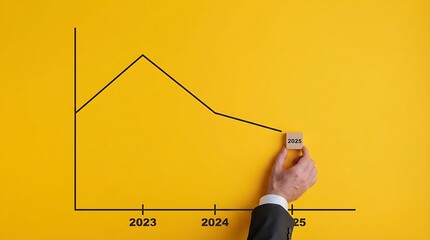 Forecasting a significant economic downturn: a hand placing 2025 on a declining graph