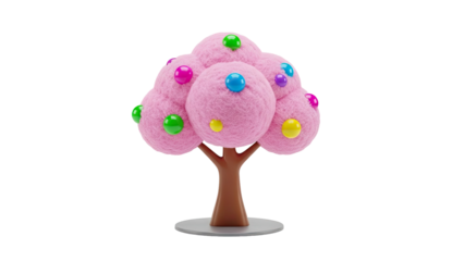 Whimsical Pink Cotton Candy Tree with Colorful Orbs