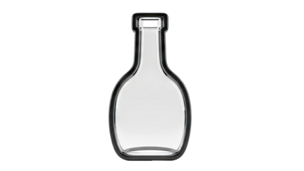 Empty transparent glass bottle with black rim