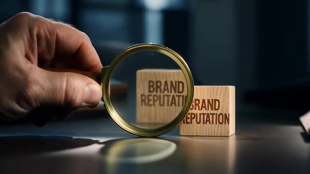 Exploring brand reputation with a magnifying glass on a desk