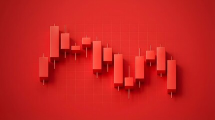 Financial market decline represented by a striking red 3d candlestick chart