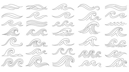 Vintage seamless pattern set featuring vector illustrations of sea shells, hair swirls, and sea animals with tribal wave elements for wallpaper design